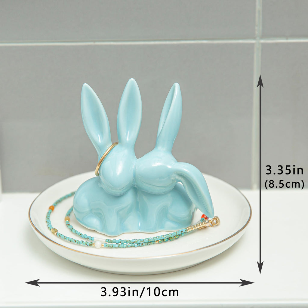 Ceramic Bunny Ring Holder - Rabbit Ring Dish Jewelry Holder Dish Trinket tray for Rings Earrings Necklace Organizer