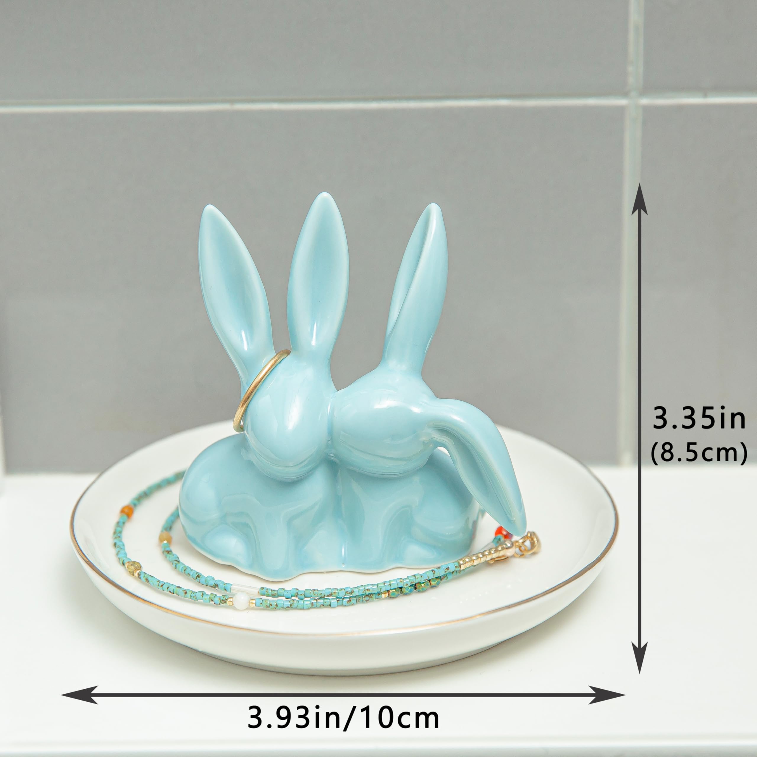Ceramic Bunny Ring Holder - Rabbit Ring Dish Jewelry Holder Dish Trinket tray for Rings Earrings Necklace Organizer
