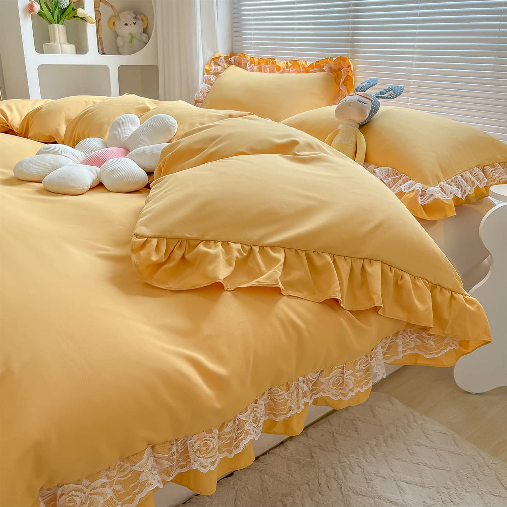 Chic Ruffle Lace Polyester Duvet Cover Set - Bedding-2 Piece Twin Duvet Cover with Zipper Closure - Ultra Soft and Light Weight