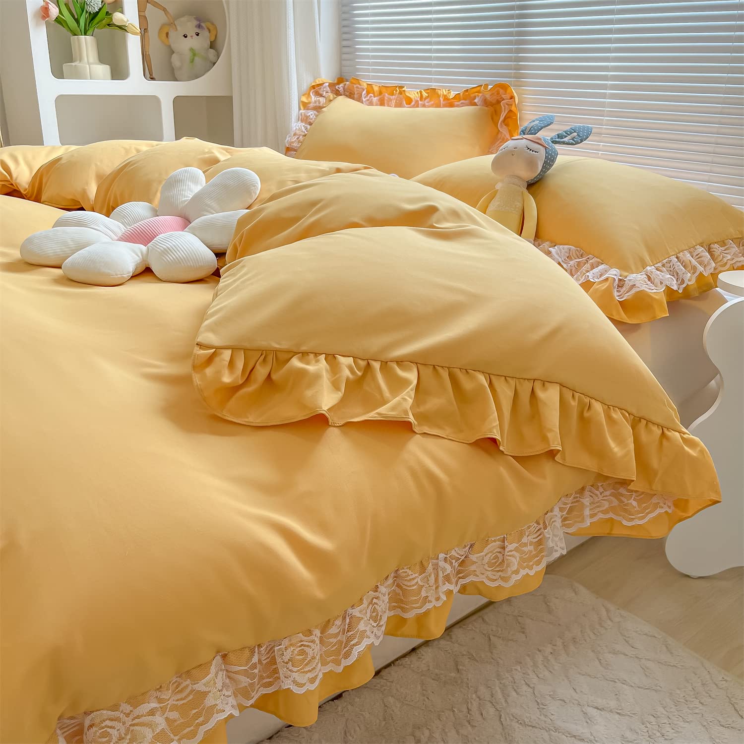 Chic Ruffle Lace Polyester Duvet Cover Set - Bedding-2 Piece Twin Duvet Cover with Zipper Closure - Ultra Soft and Light Weight