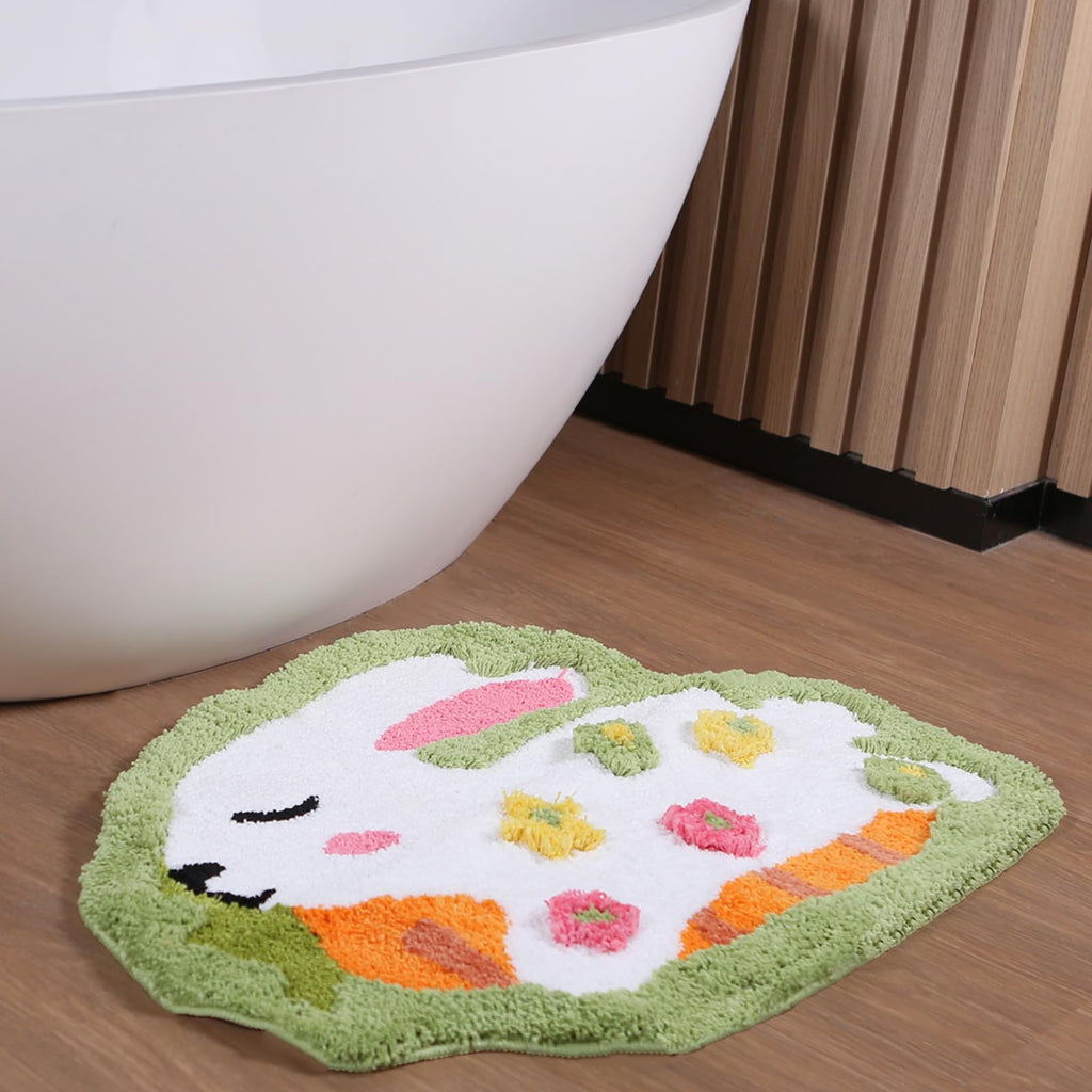 Moss Green Toilet Rugs, Luxury Tufted Extra Thick U-Shaped Toilet Rug,Cute Flower Green Moss Bath Mat Non Slip - Washable Water Absorbent Shag Bathroom Rugs for Bath