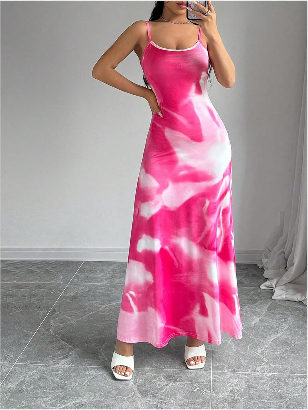 Women's Floral Print Backless Maxi Dress Scoop Neck Sleeveless Spaghetti Strap Dresses