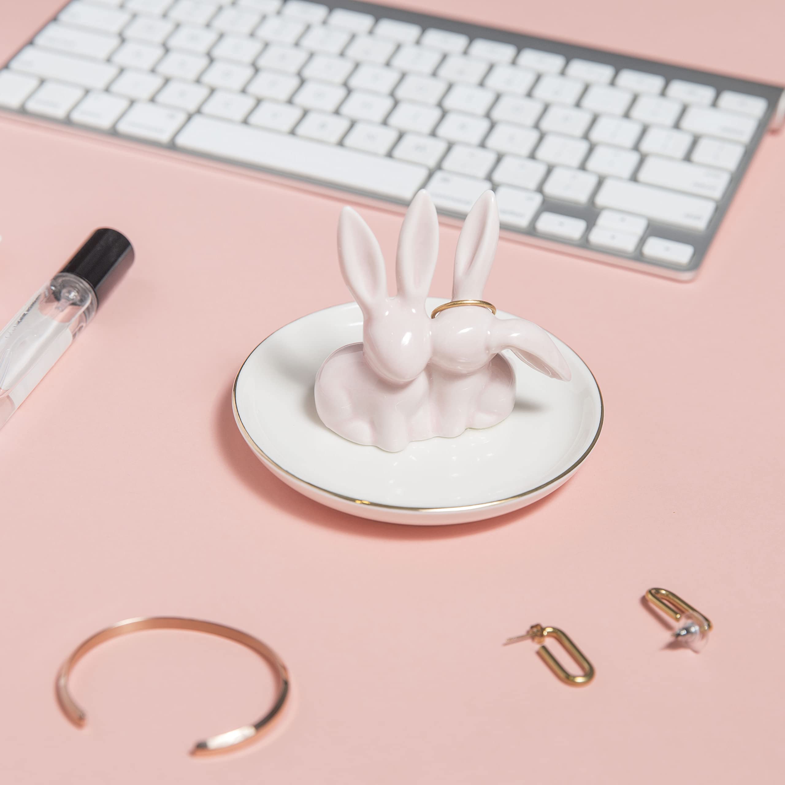 Ceramic Bunny Ring Holder - Rabbit Ring Dish Jewelry Holder Dish Trinket tray for Rings Earrings Necklace Organizer