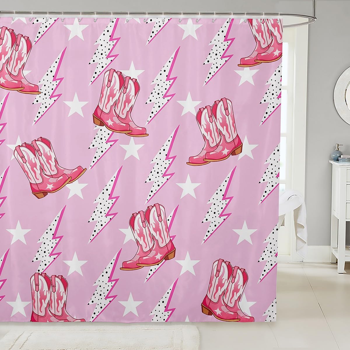 Cute Bathroom Curtains -  Waterproof Curtains, 12 Hooks Suits