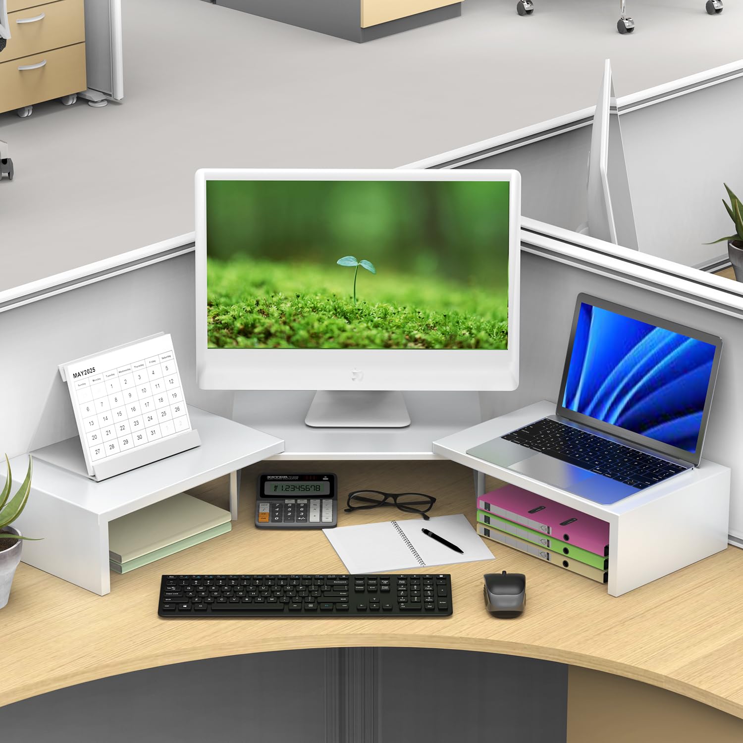 Dual Monitor Stand for Desk, Metal Monitor Riser, Office Supplies and Accessories