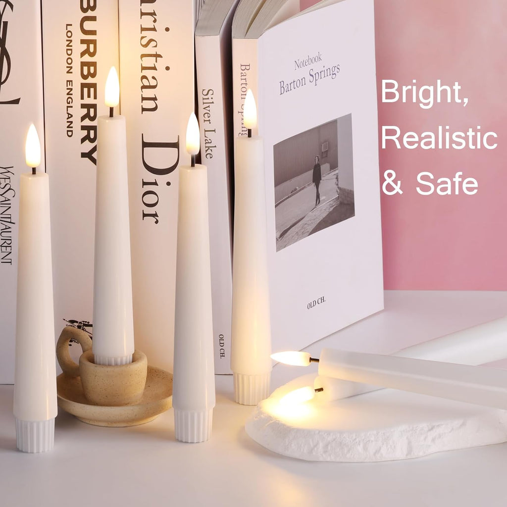 Short Flameless Taper Candles with Remote, Flickering Battery LED Wax Candlesticks Set of 6
