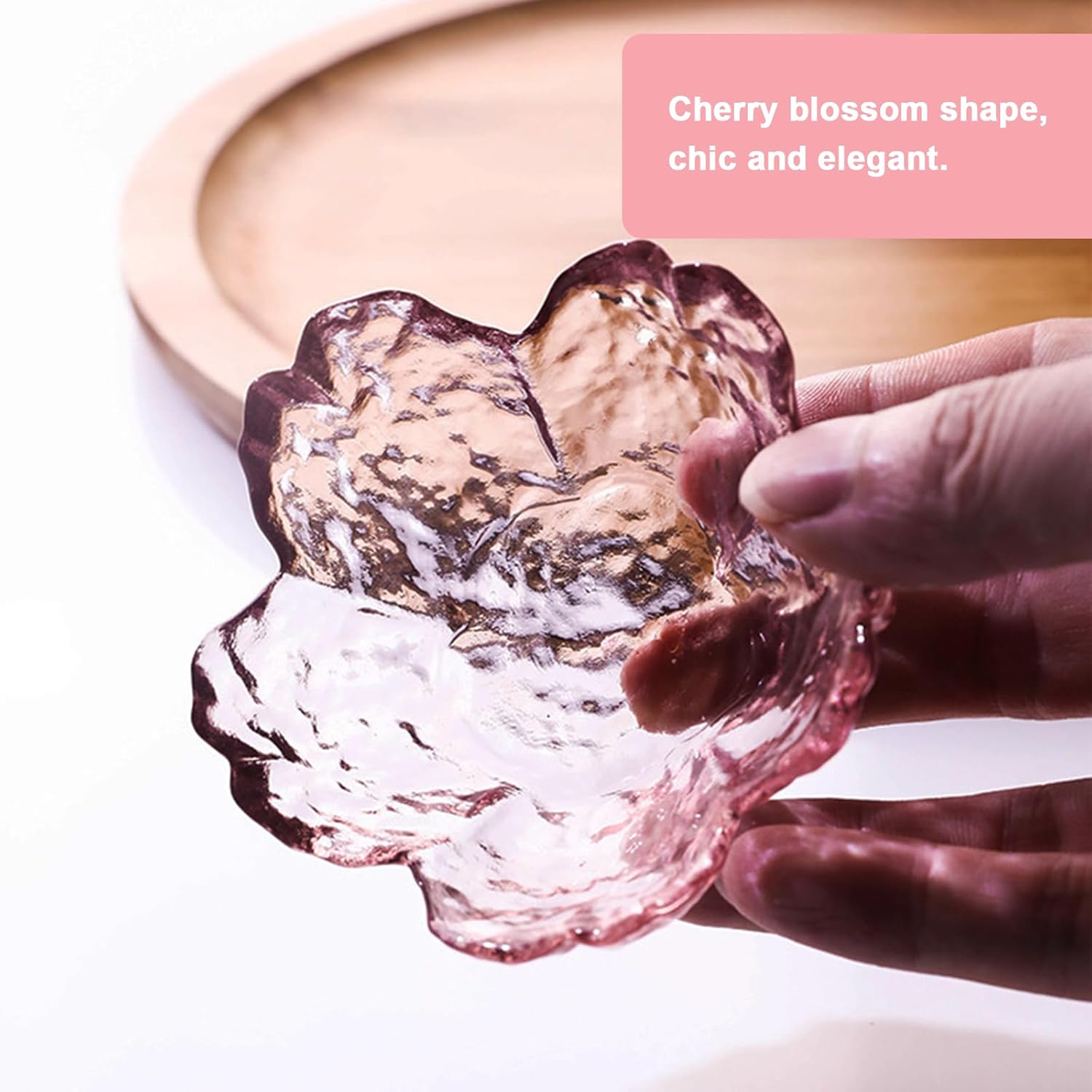 Mini Pink Sakura Dip Bowls,Crystal Glass Dessert Bowls, Appetizer Plates Salad Bowl 6 Pcs