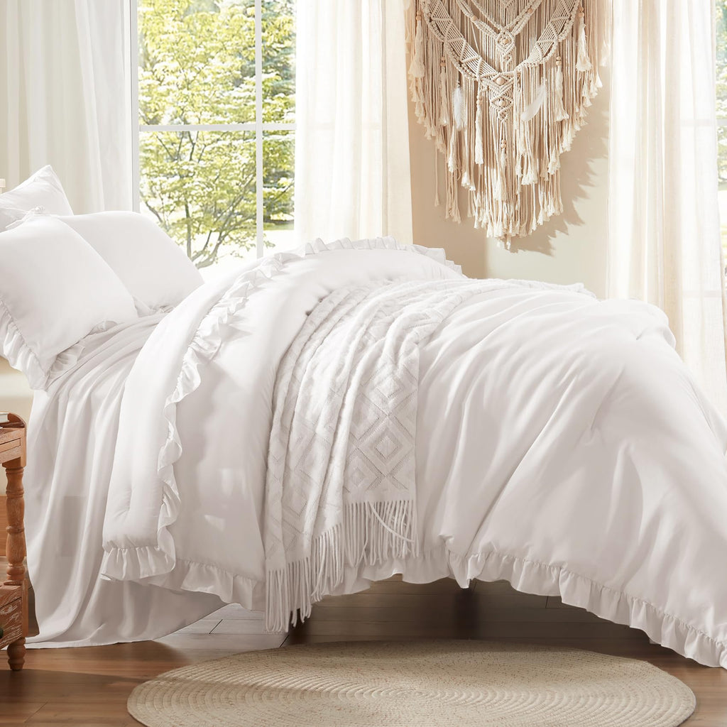 Comforter Set 7 Piece, Bed in a Bag with Sheets, All Season Ruffle Shabby Chic Bedding Sets with 1 Comforter, 2 Pillow Shams, 2 Pillowcases, 1 Flat Sheet, 1 Fitted Sheet