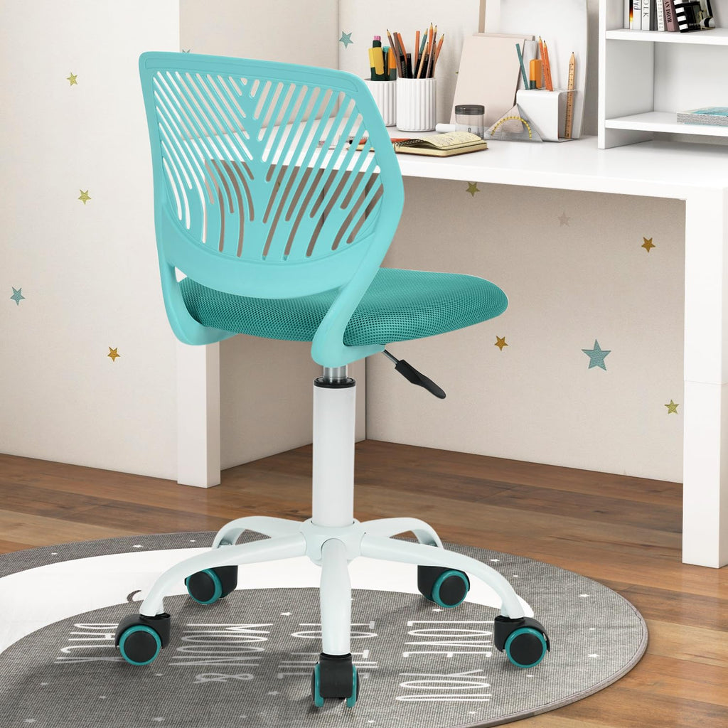 Study Desk Chair Armless Cute, Ergonomic Small Swivel Adjustable Rolling Lightweight Task Chair with Wheels and Mesh Padded Cushion