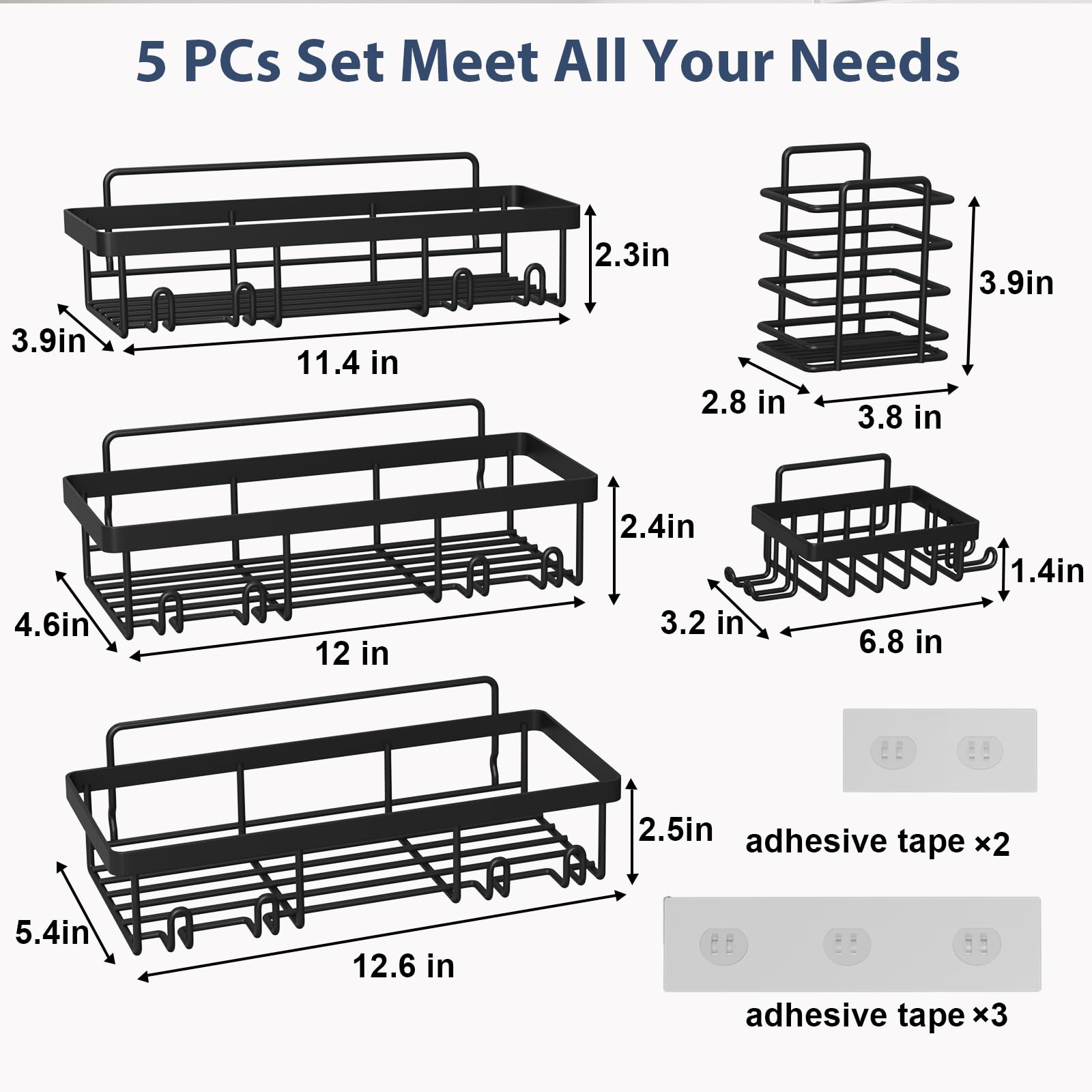 Shower Caddy Organizer Rack Shelf for Inside Shower, Adhesive Bathroom Wall Storage Basket Rustproof Stainless Steel