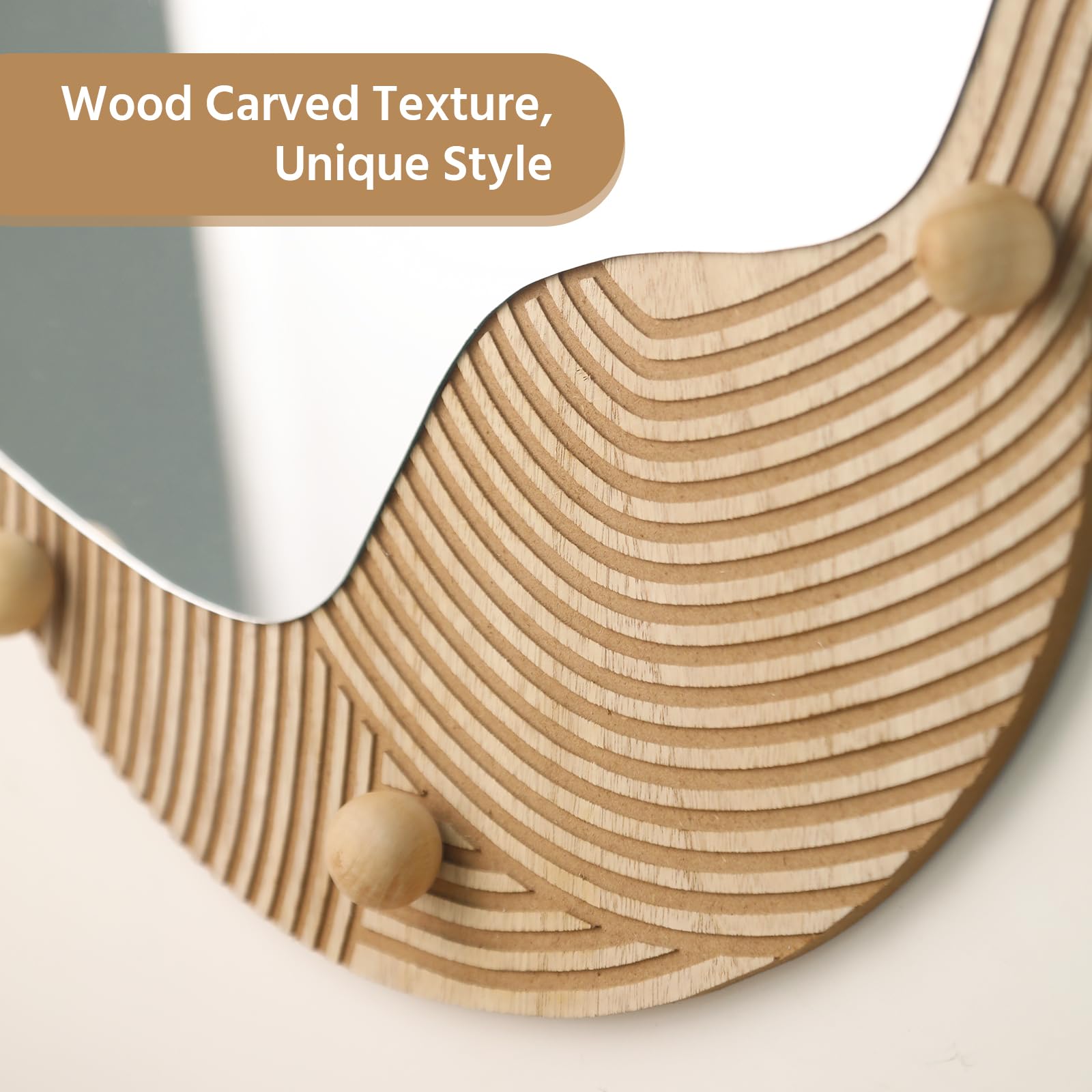 Wall Mirror Decor for Living Room Bedroom, Arched Wood Carved Wall-Mounted Decorative Mirror for Hallway Entryway Staircase Decor, Countryside Hanging Sculpture Home Accent