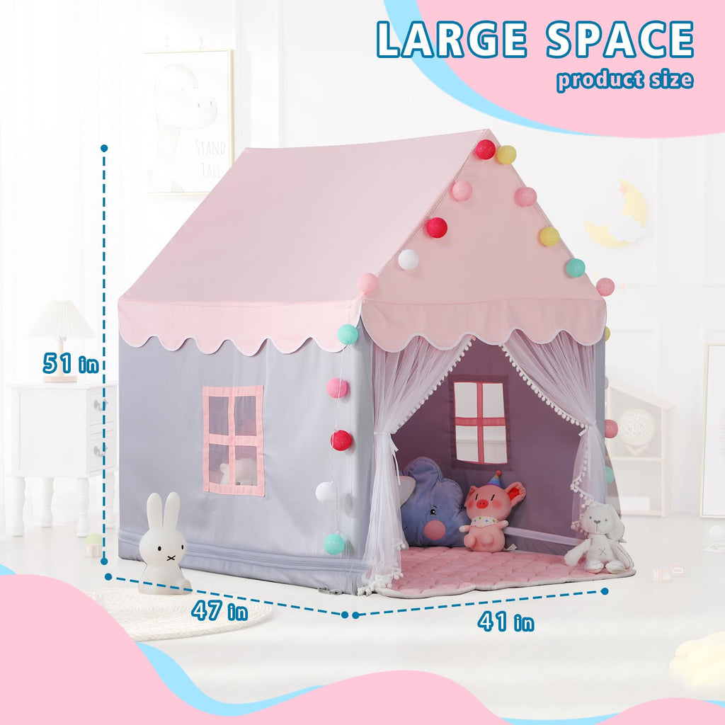 Kid Tent with Mat, Star Lights - Kids Play Tents for Toddlers Kids Tents Indoor Playhouse - Princess Tent for Girls Toy House