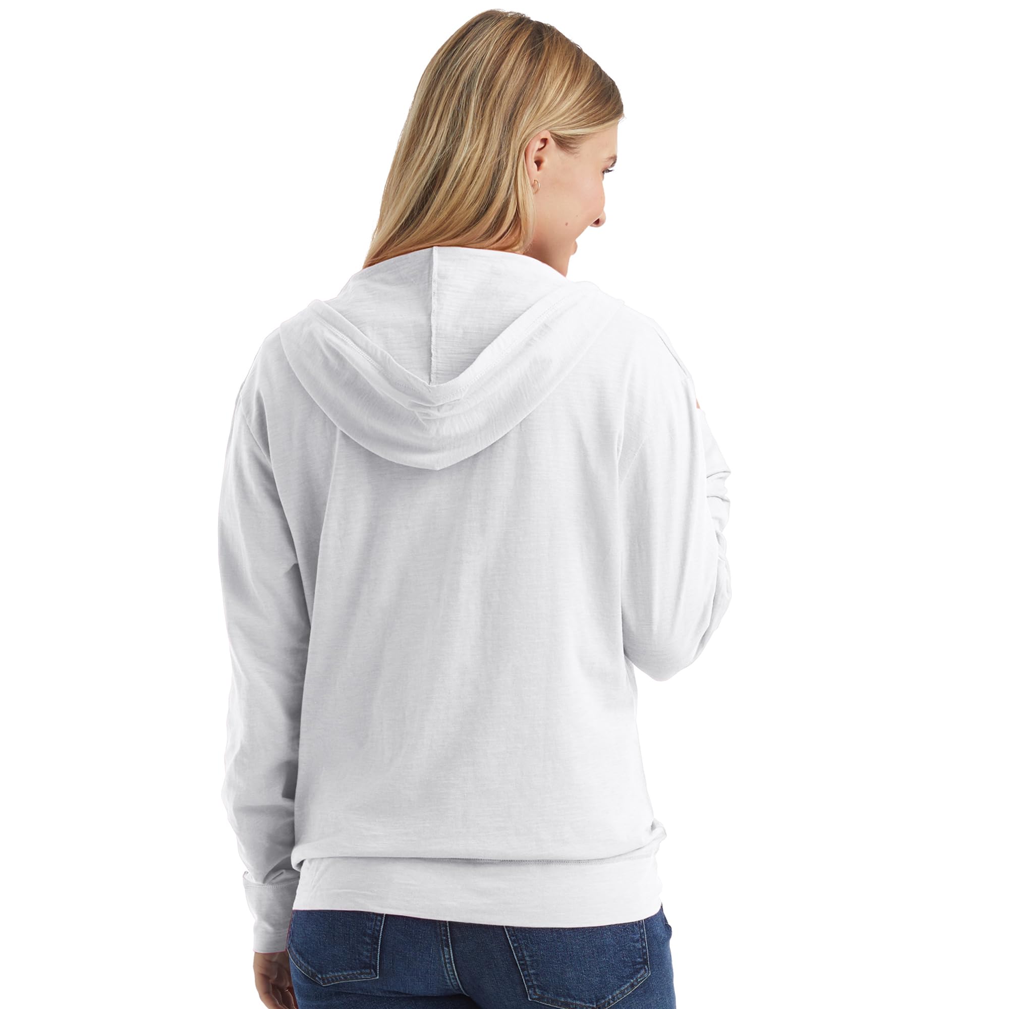 Women's Slub Knit Full-Zip Hoodie, Textured Cotton Zip-Up T-Shirt Hoodie