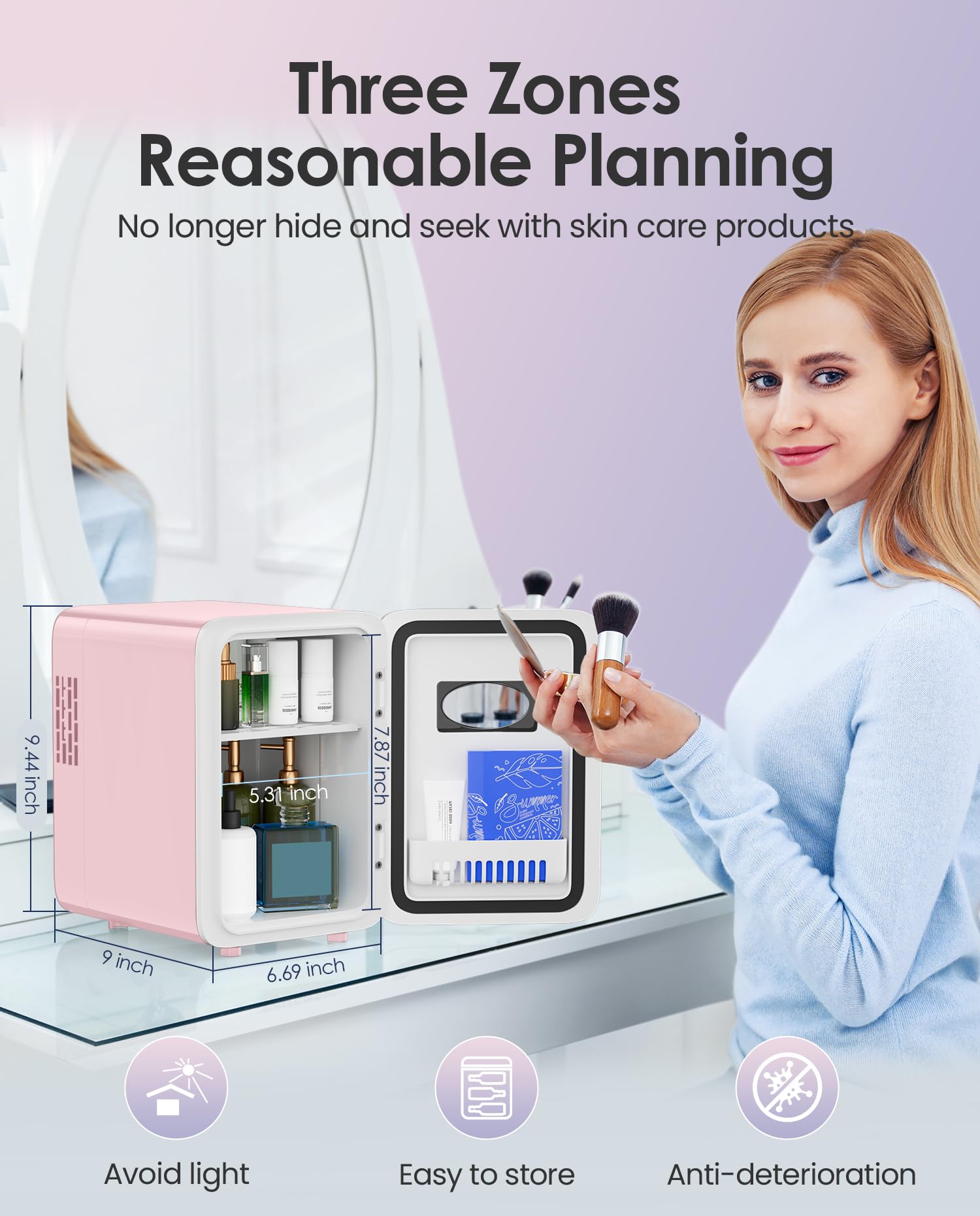 Skincare Fridge - Makeup Fridge for Refrigerating Skincare and Food, Mini Fridge Cooler and Warmer