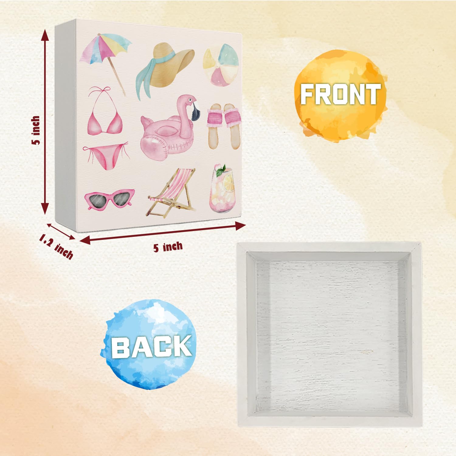 Coquette Pink Bow Champagne Wooden Box Sign, 5x5 Inch