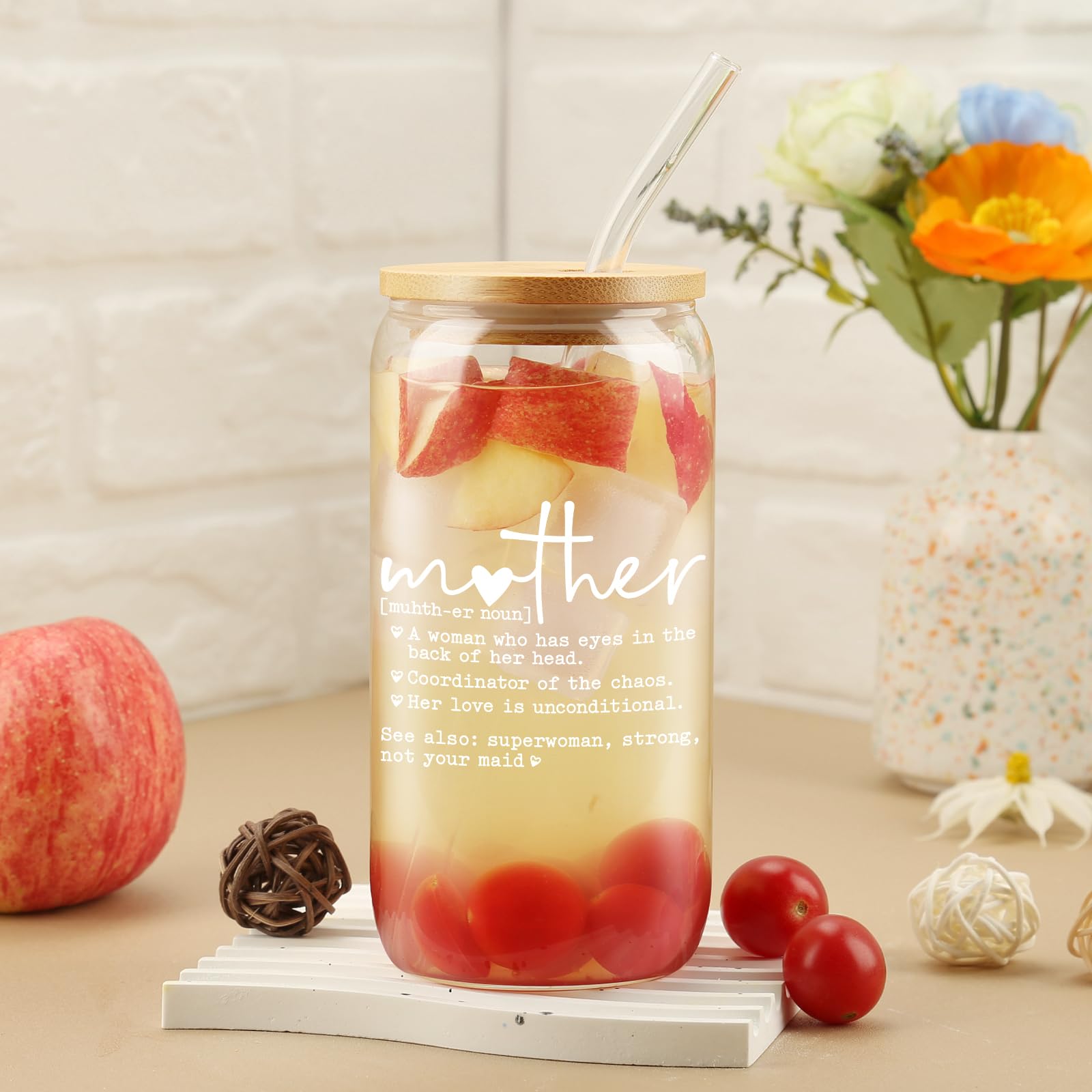 Cherry Bow Cup, Birthday Gifts for Women, Girly Gifts for Her, Sister, Mom, Colleague - 16 OZ Glass Tumbler with Straw & Lid, Coquette Iced Cup