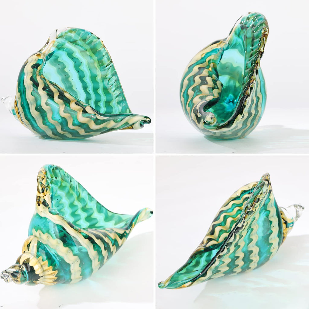 Hand Blown Glass Conch - Coastal Home Decor Conch Corners, Glass Art Conch Sculptures, Office Decor Blown Glass Art, Living Room Table Centerpieces, Bathroom Shelf Tops And Cabinet Decor