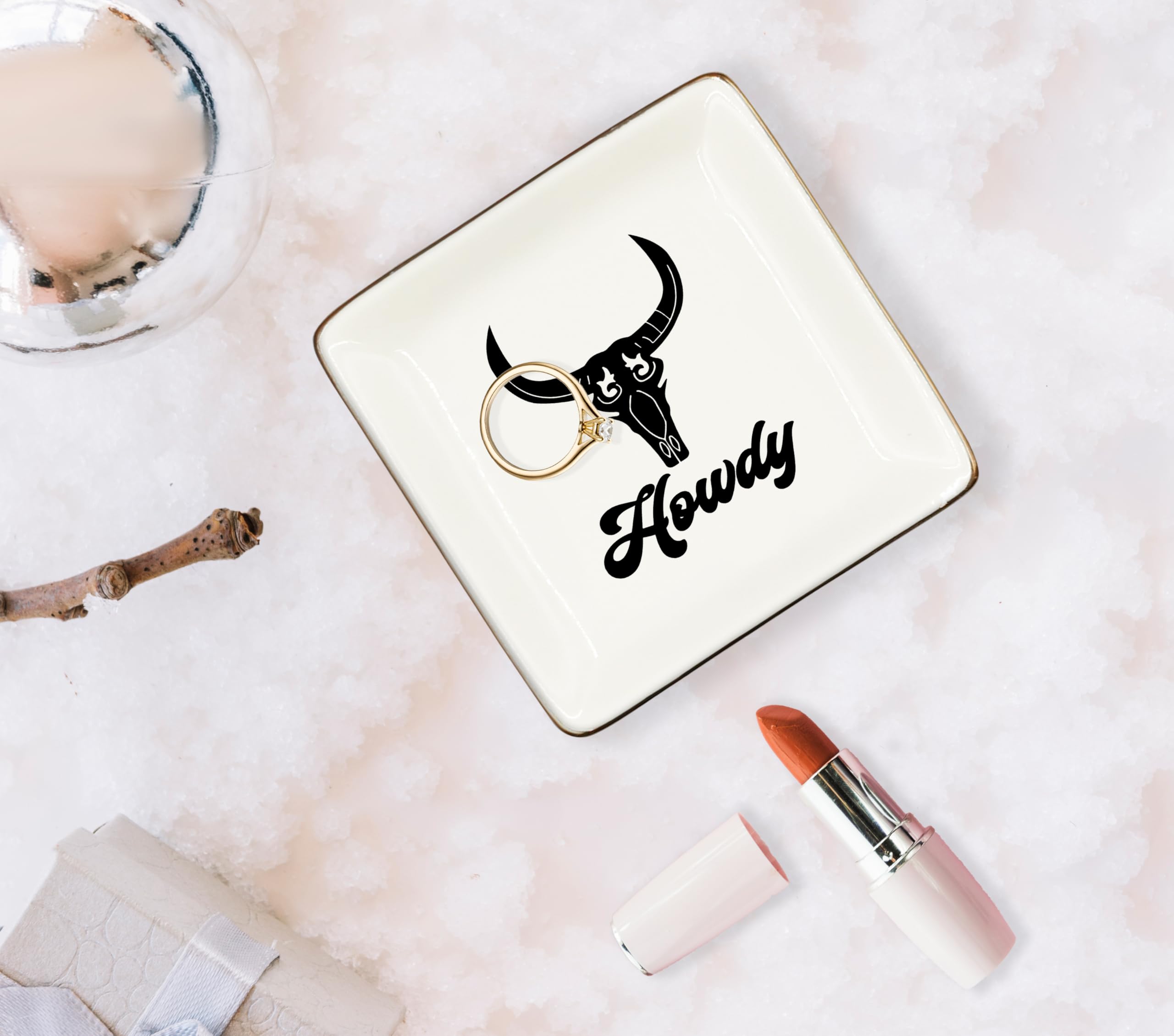 Ceramic Jewelry Tray Dish, Pink Print Jewelry Plate Trinket Dish