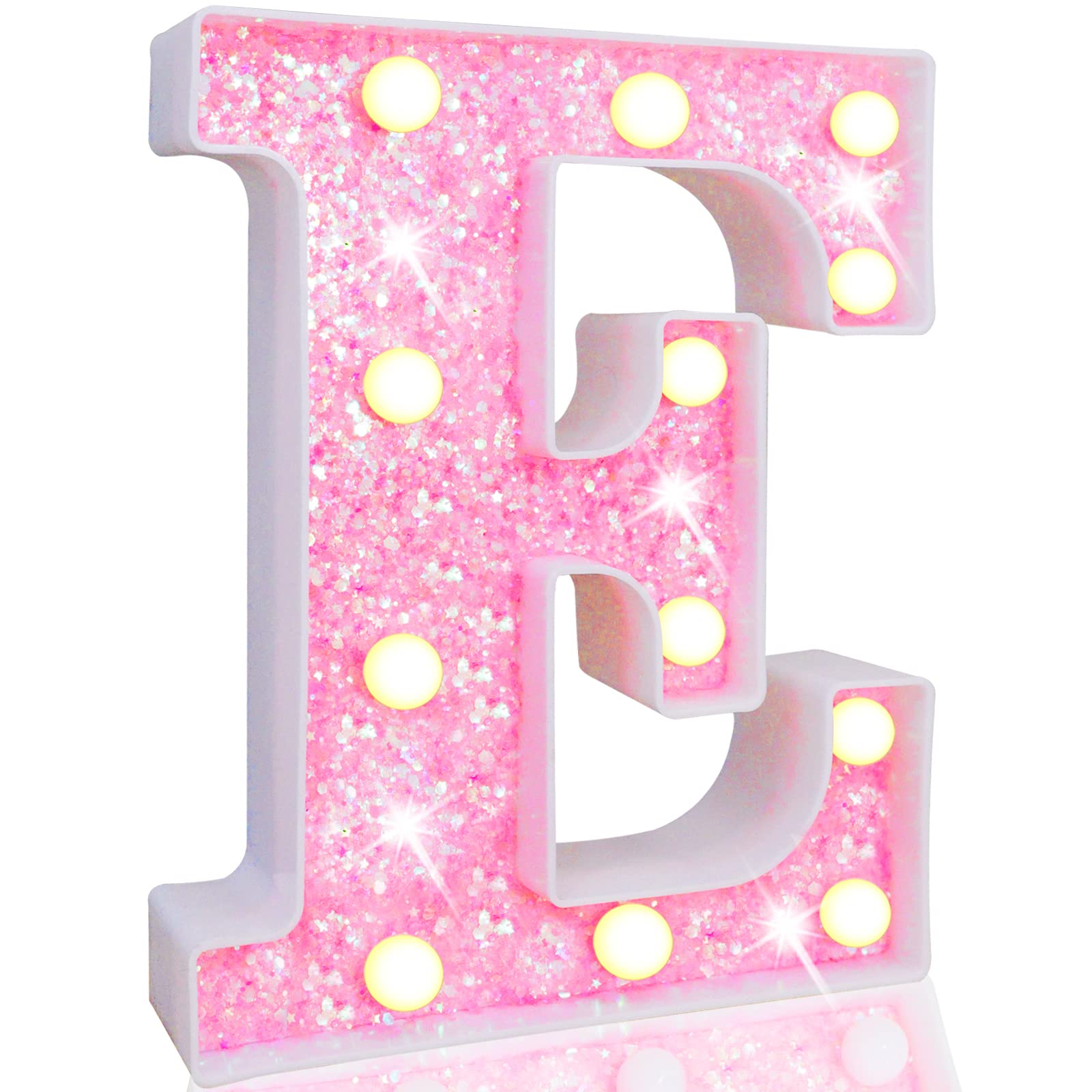Pink LED Letters Glitter Alphabet LetterS & Numbers Sign Battery Powered