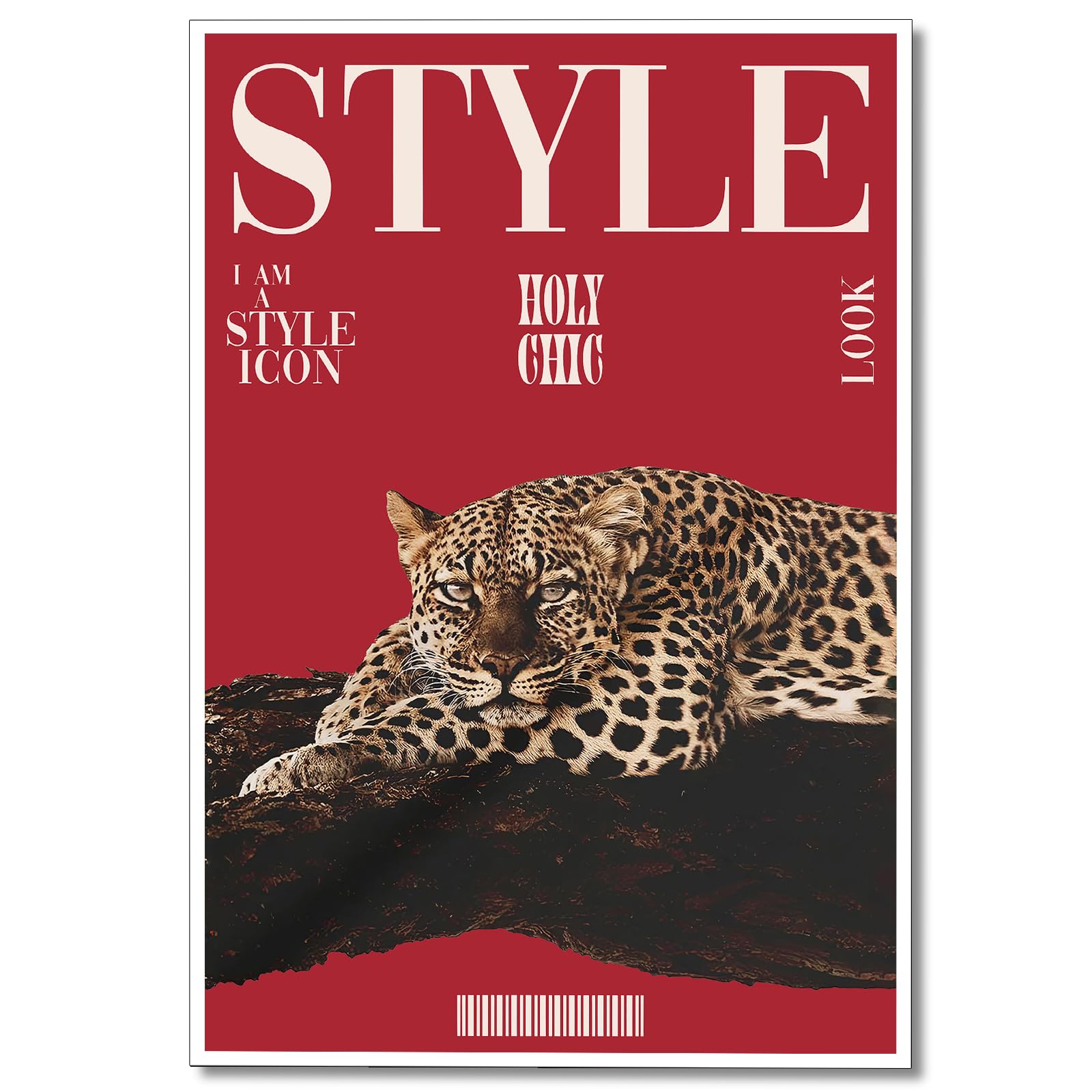 Trendy Cheetah Canvas Wall Art Vintage Leopard Magazine Poster Jungle Wild Animal Portrait Print Funky Red Room Aesthetic