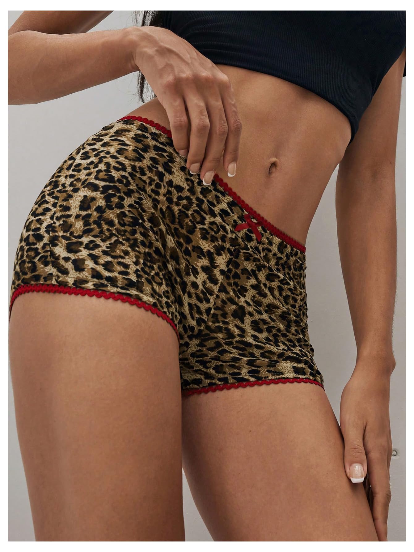 Women's Y2k Low Waist Biker Shorts Leopard Print Lace Trim Track Shorts