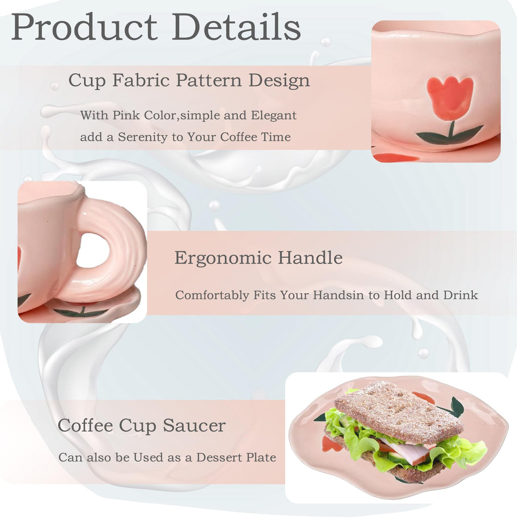 Coquette Bow Coffee Mug Personalized Set with Saucer Mug Porcelain Coffee Tea Cup 12oz