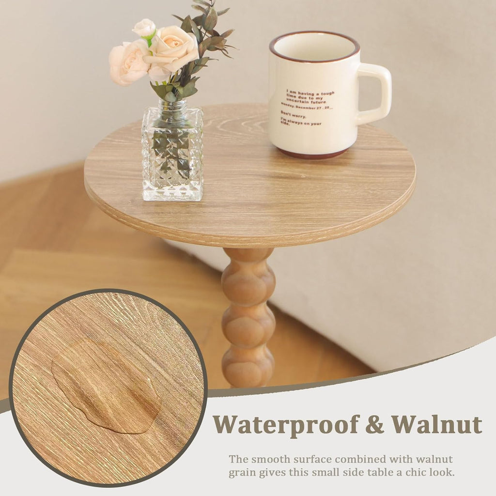 Round Side Table, Small Drink Table for Small Spaces, Modern Accent End Table Nightstand with Solid Wood Leg for Living Room, Bedroom, Corners, and Office