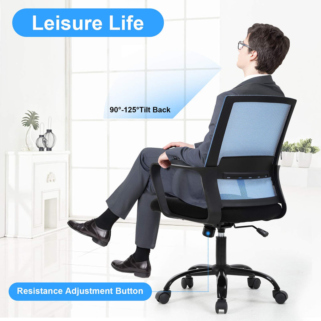 Mid Back Chair with Armrest and Back Support, Modern Executive Adjustable Rolling Swivel Task Chair Comfortable Mesh Chair