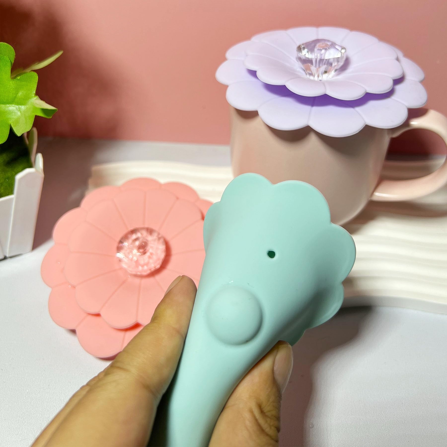 Silicone Flower Cup Covers (Set of 3), Multicolored Silicone Lids for Mugs, Cups, Glassware, Flexible Mug Covers, Heat Resistant Cup Lids