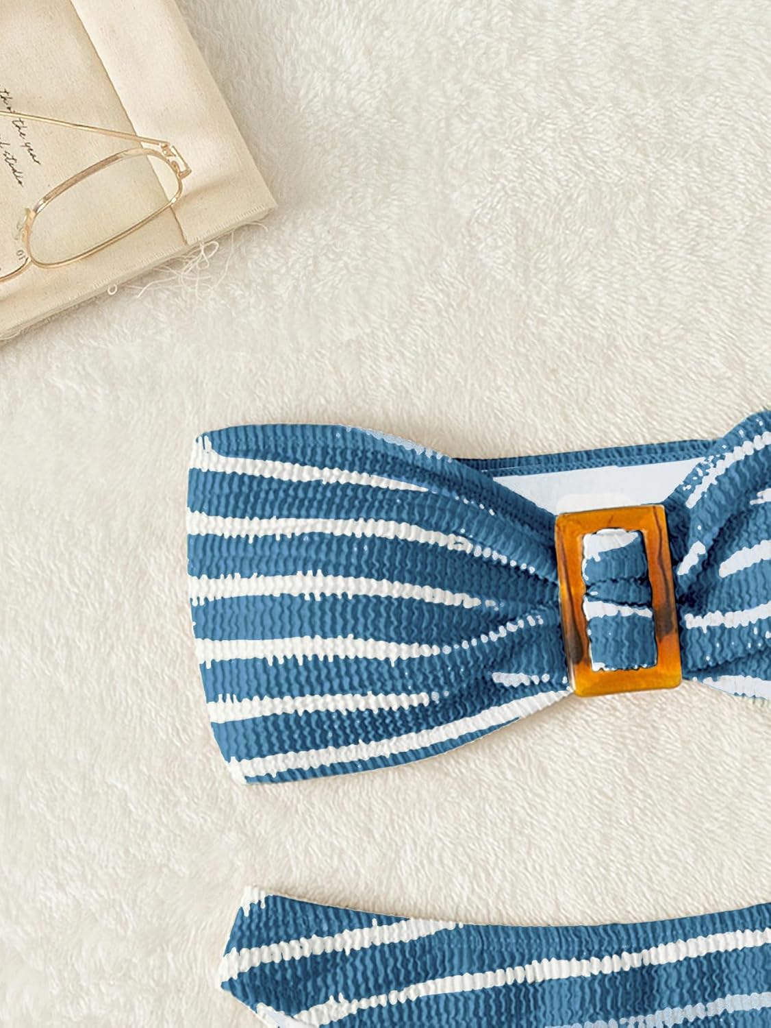 Women's 2 Piece Strapless Swimsuit Striped Bandeau High Waisted Thong Bikini Set Bathing Suit