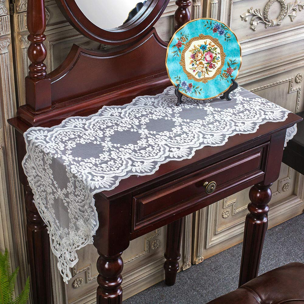 Rectangle Table Runner Lace Macrame Embroidered Table Runners with Exquisite Vintage Shabby Chic