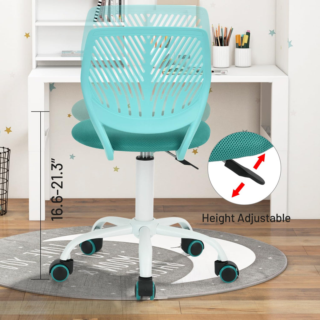 Study Desk Chair Armless Cute, Ergonomic Small Swivel Adjustable Rolling Lightweight Task Chair with Wheels and Mesh Padded Cushion
