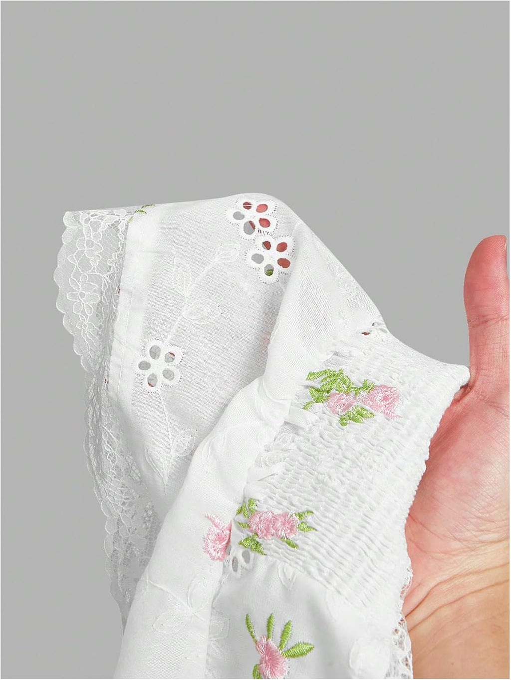 Women's Lace Floral Embroidery Coquette Tank Top Tie Shoulder Smocked Knot Y2K Crop Cami Top