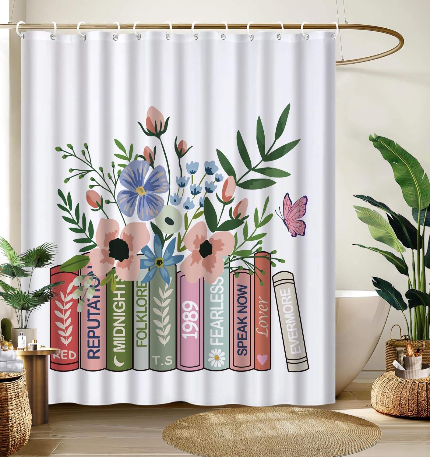 Cute Shower Curtain for Bathroom Modern Aesthetic Funky Decorative, Pretty Chic Cloth Set with Hooks, 72x72 Inch