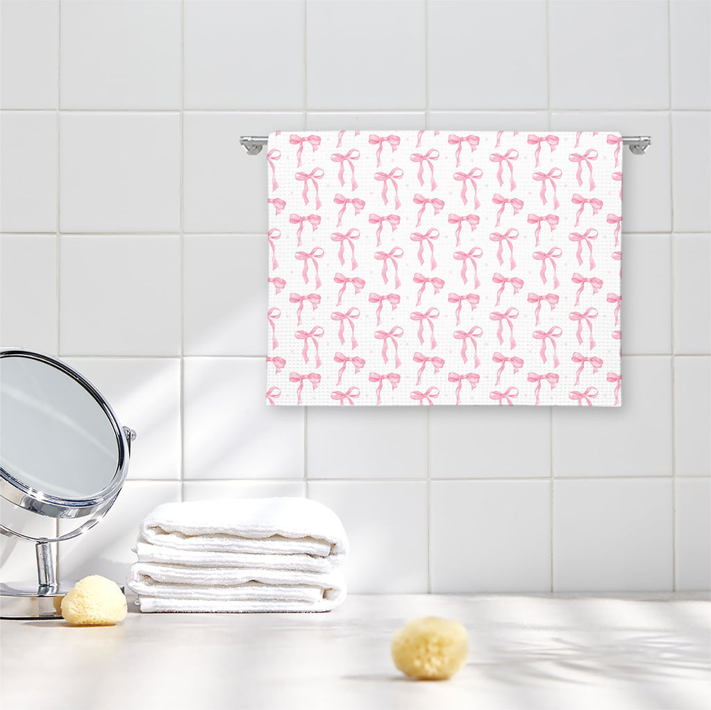 Girly Pink Bow Coquette Preppy Towel, 16x24 Inch
