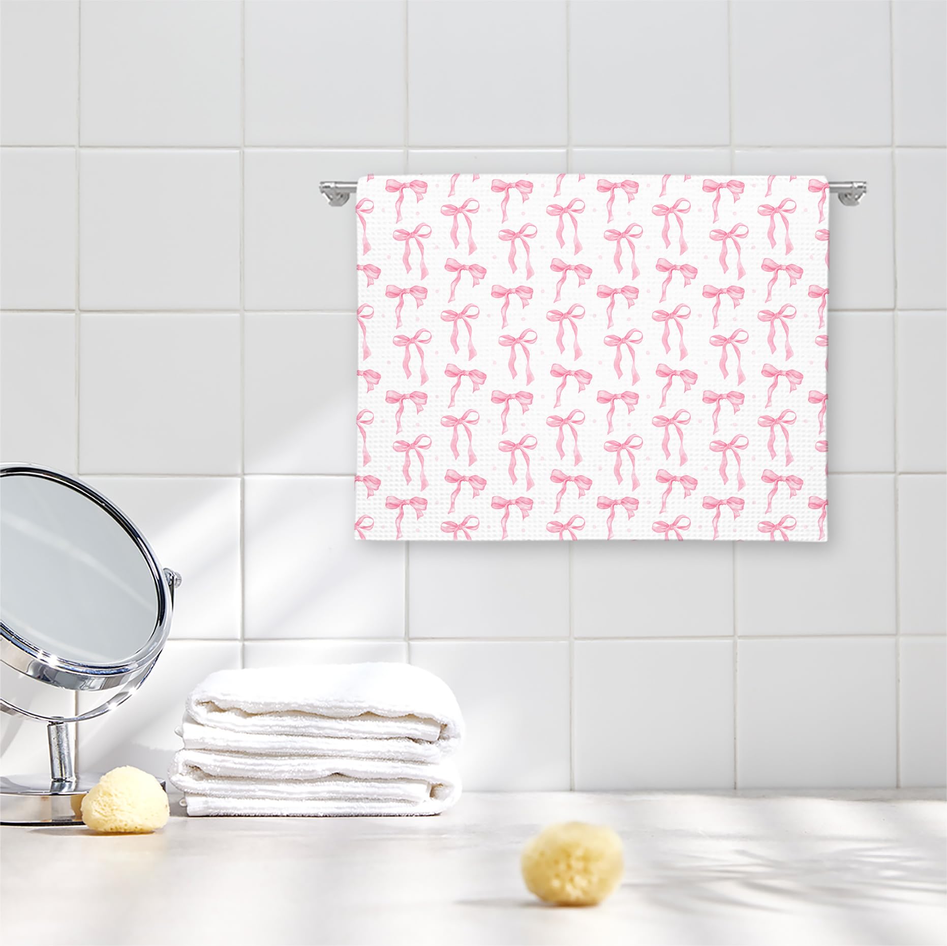 Girly Pink Bow Coquette Preppy Towel, 16x24 Inch