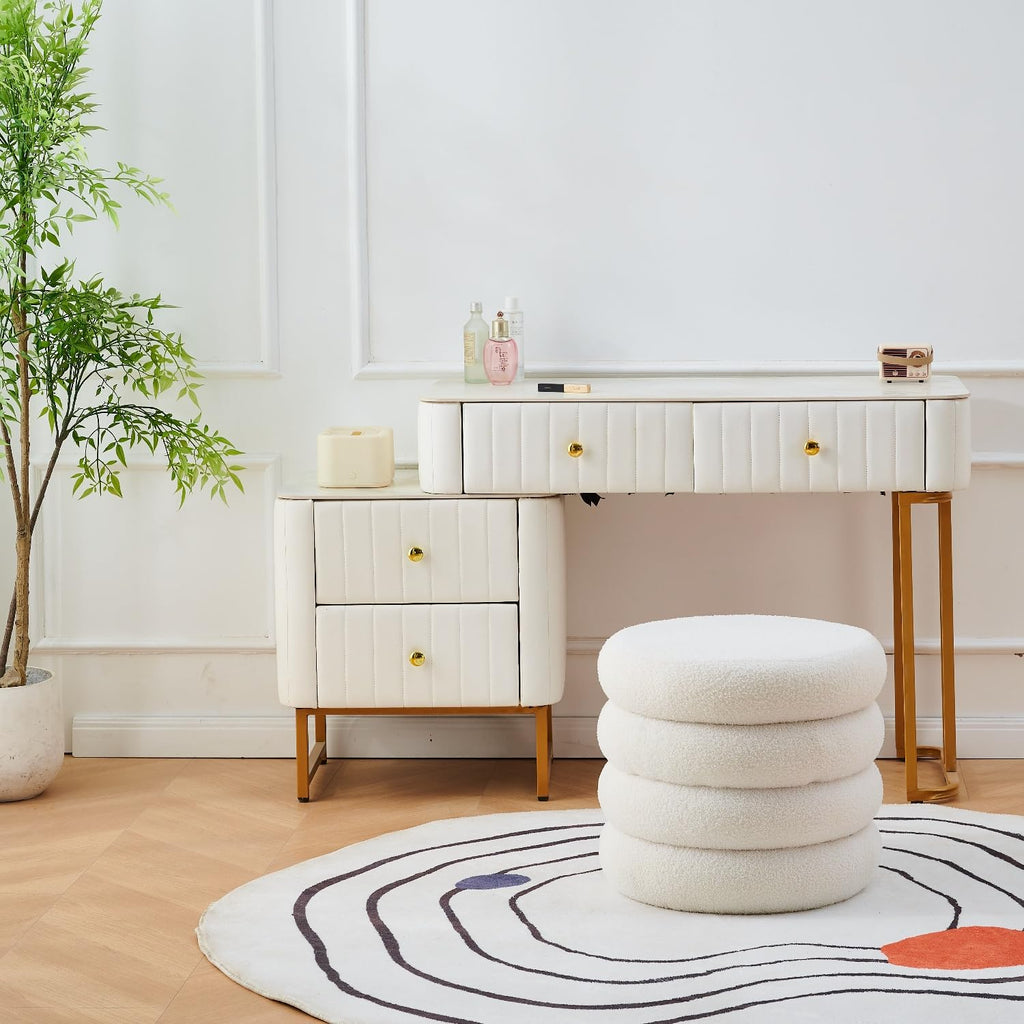 Round Storage Ottoman, Modern Sherpa Footstool with Flip-Top