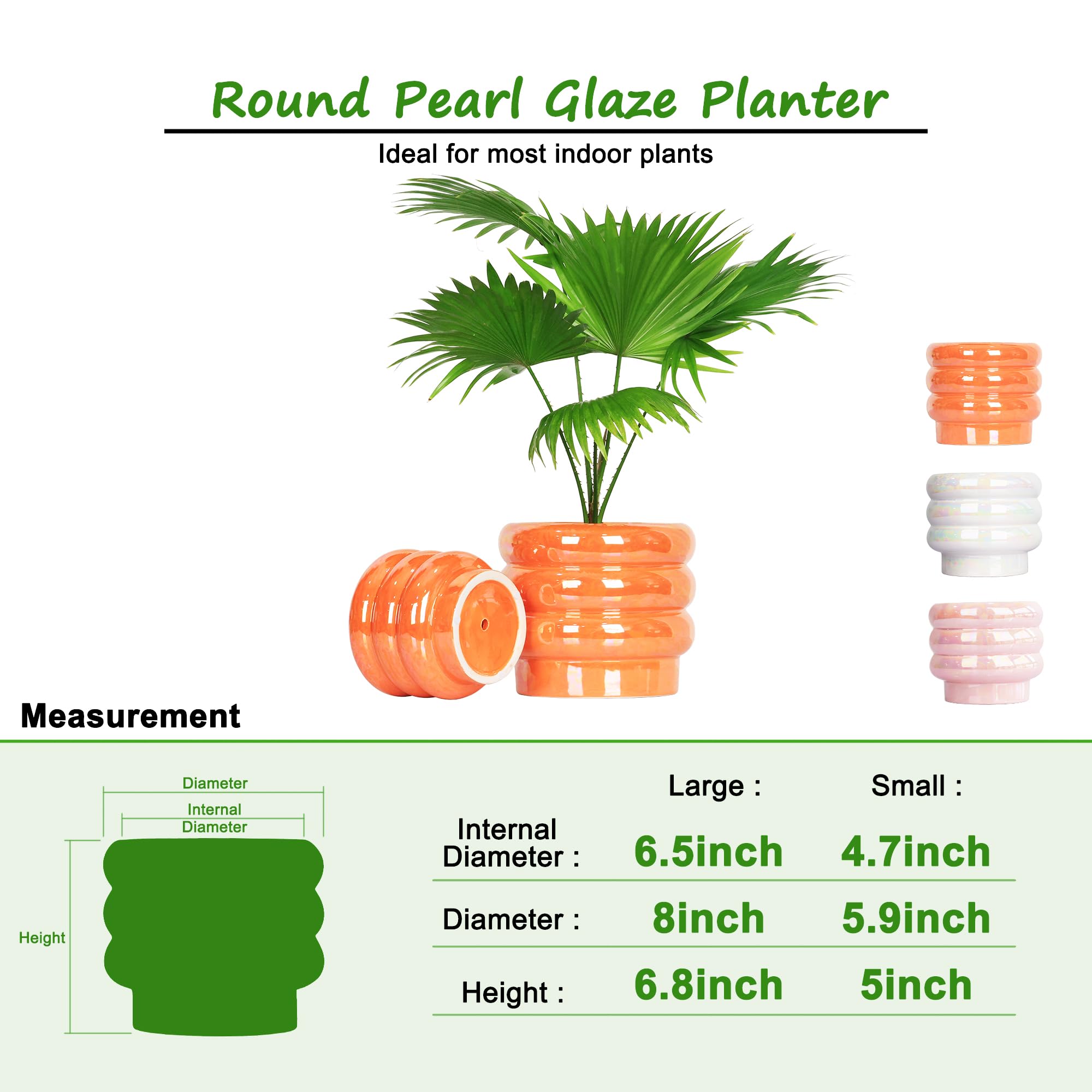 Ceramic Plant Pots for Indoor Plants, Rainbow Pearl Glaze Planter with Planters for Plants with Drainage Hole