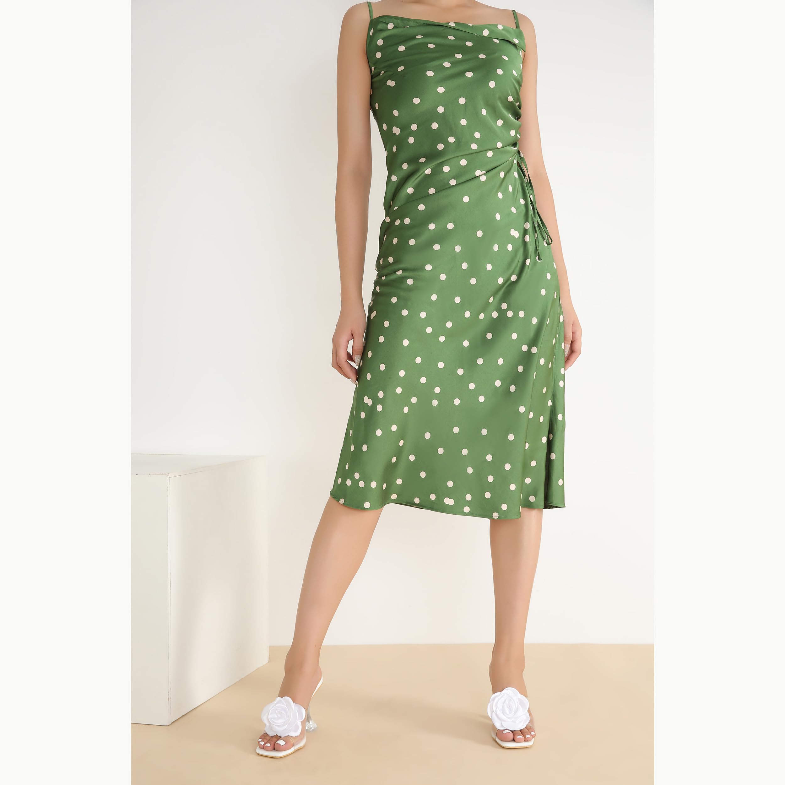 Women Flowers High Heels Mules Sandals Square Toe Slip On Sandals