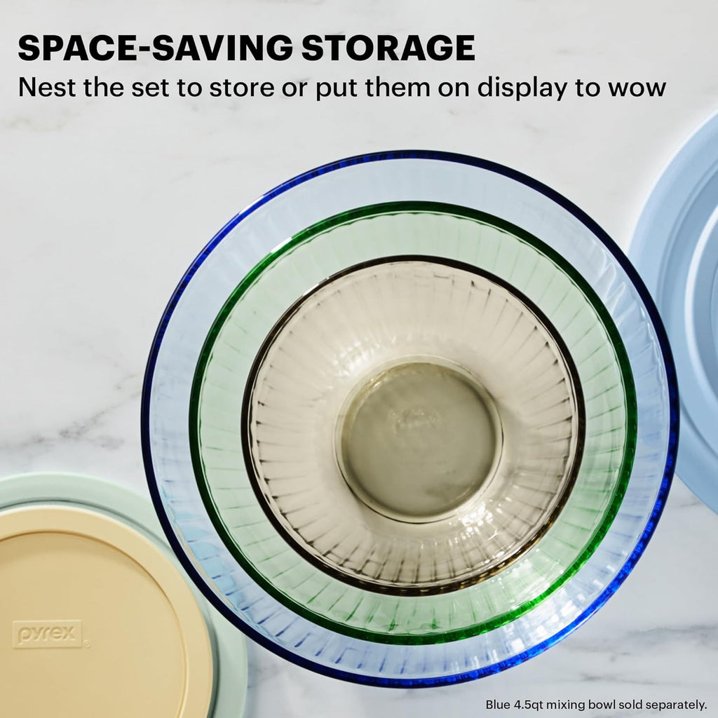 Pyrex Year Of Color Sculpted Tinted Glass Mixing Bowls Set With Lids