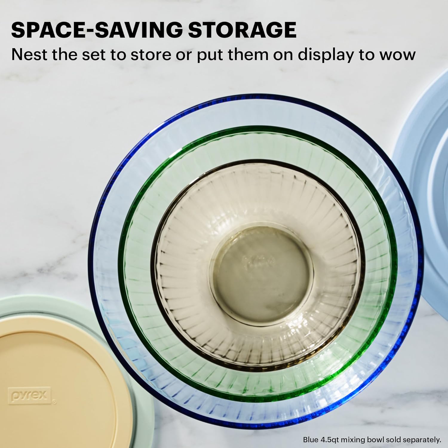 Pyrex Year Of Color Sculpted Tinted Glass Mixing Bowls Set With Lids