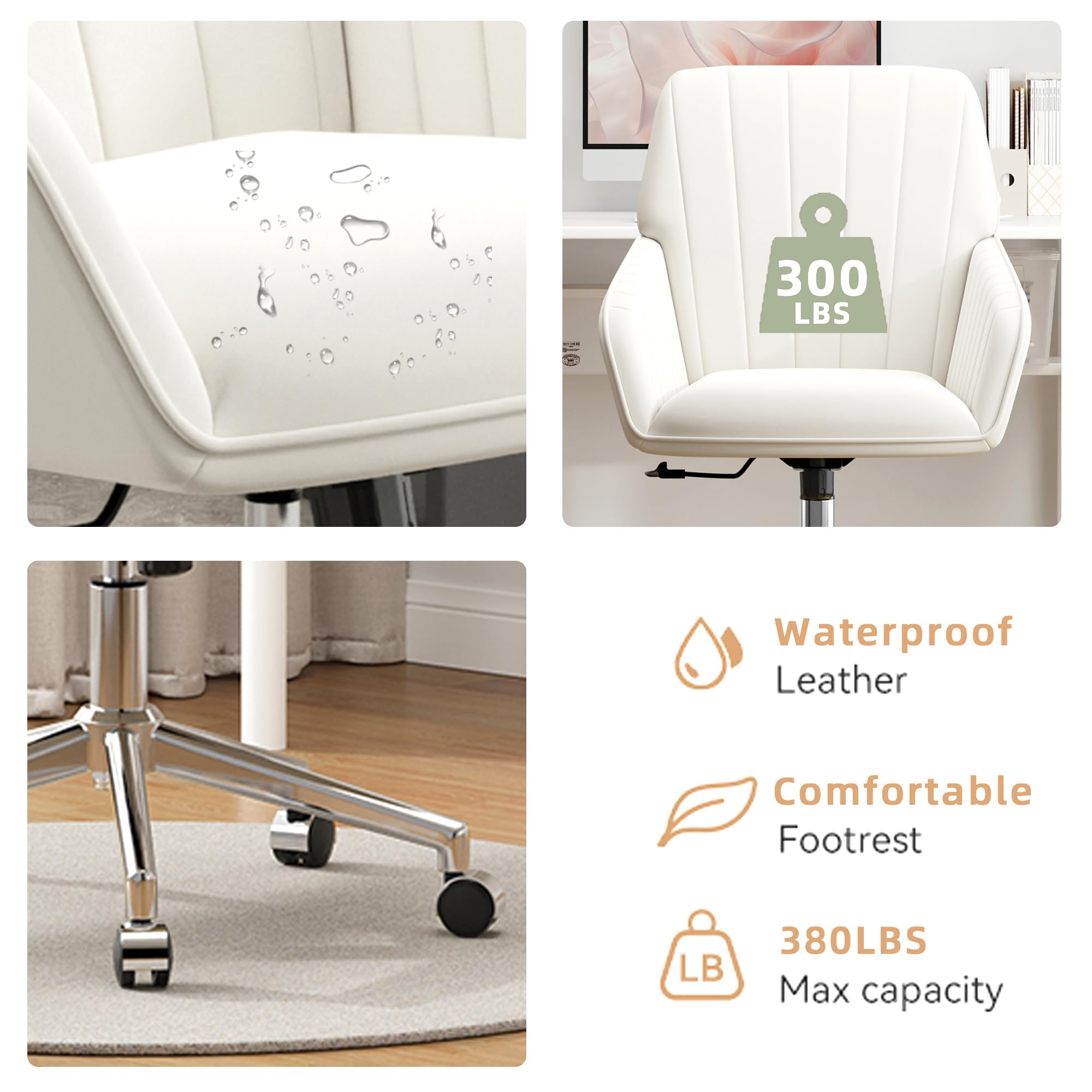 Velvet Modern Cute Chair with Back, Height Adjustable Upholstered Vanity Chair with Swivel Wheels