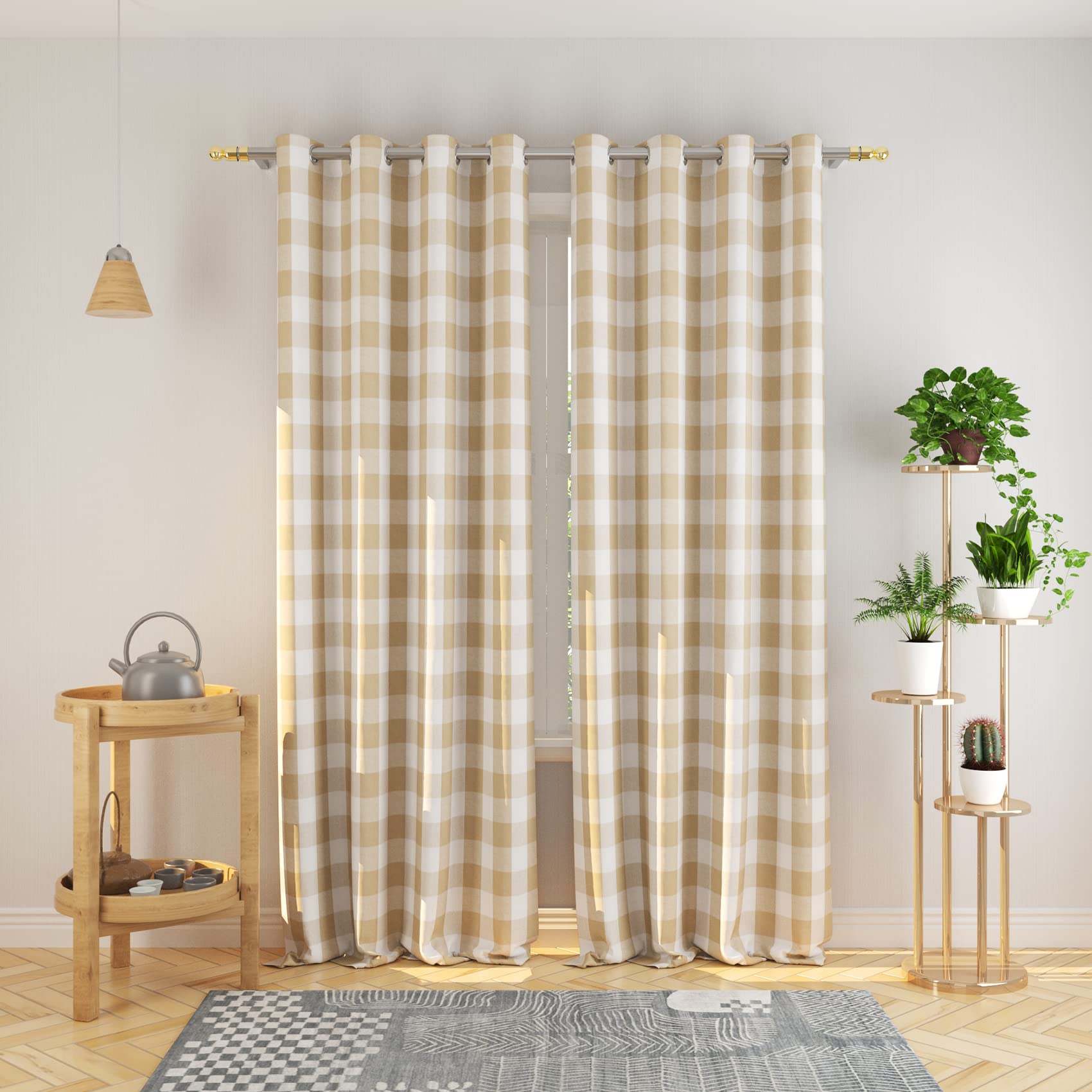 Tier Curtains Check Gingham Plaid Window Curtain Panels Bathroom Grommet Top Window Treatment 2 Panels