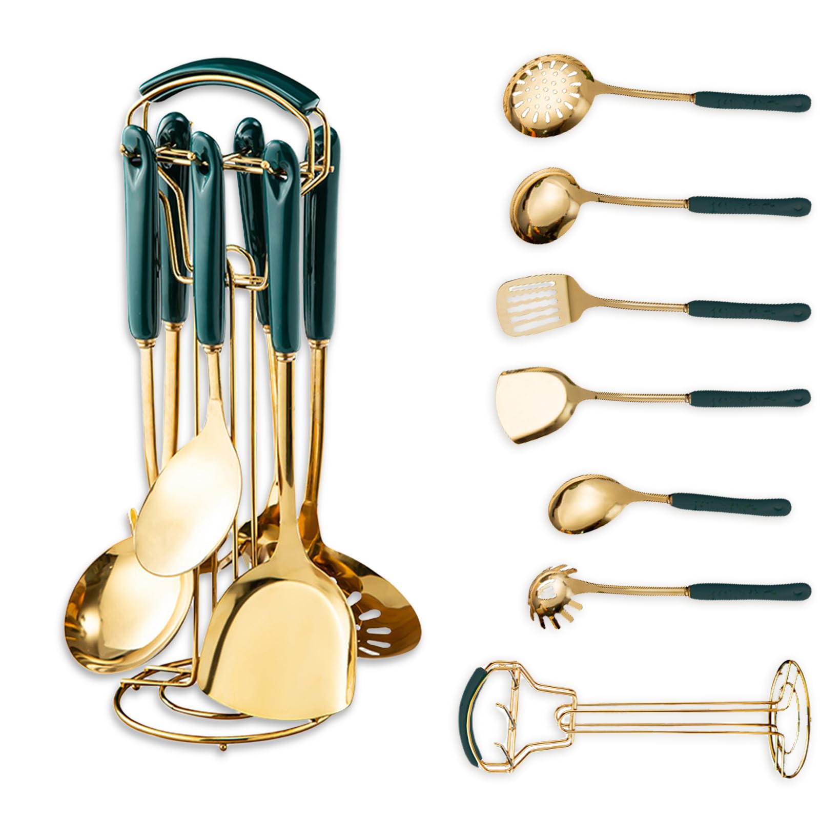 Gold Kitchen Utensils, 7pieces Gold Cooking Utensils Set, Kitchen Tools Set With Utensil Holder, Gold Kitchen Accessories, Dishwasher Safe, Easy To Clean