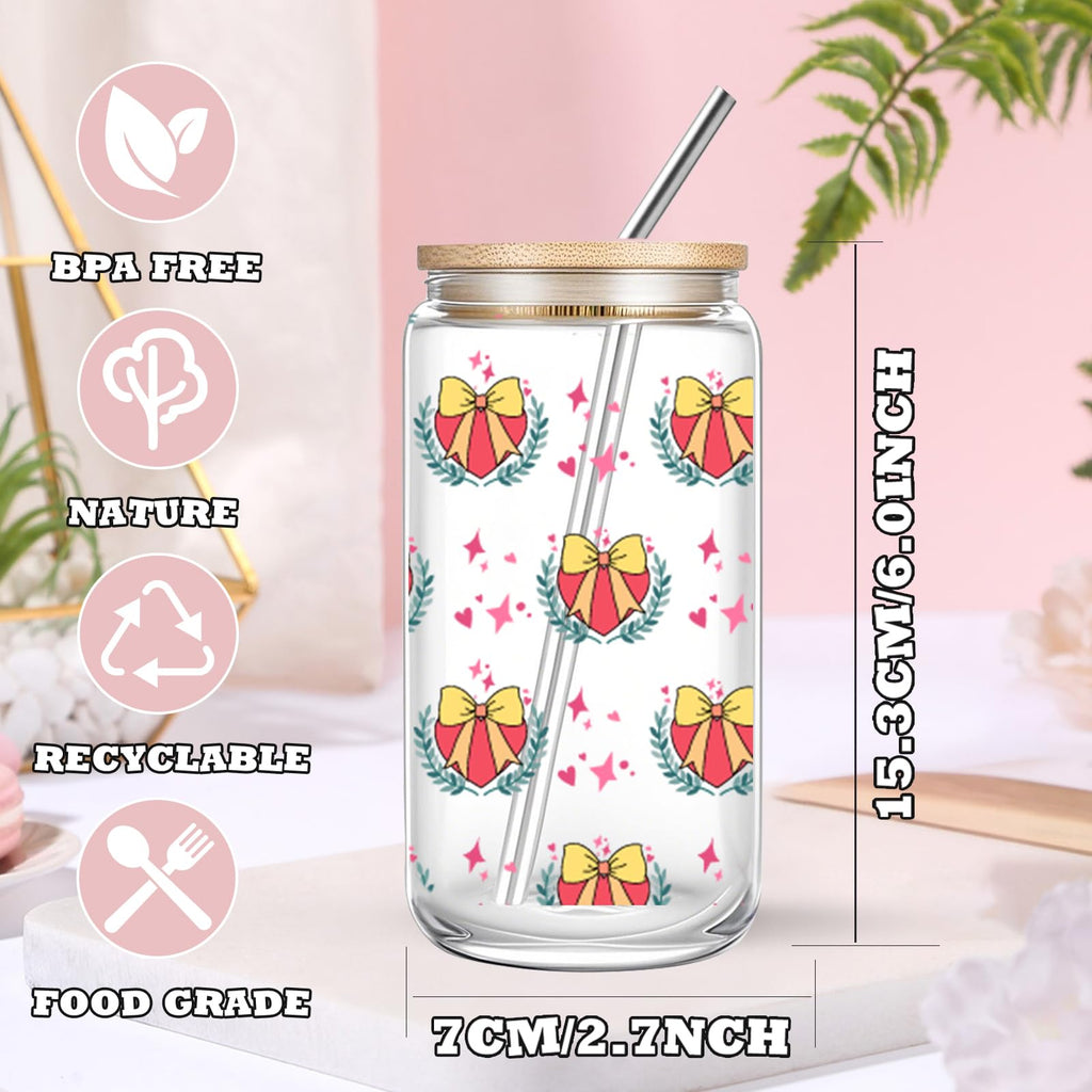 Cute 16oz Glass Cups with Lids and Straws, 2 Pack