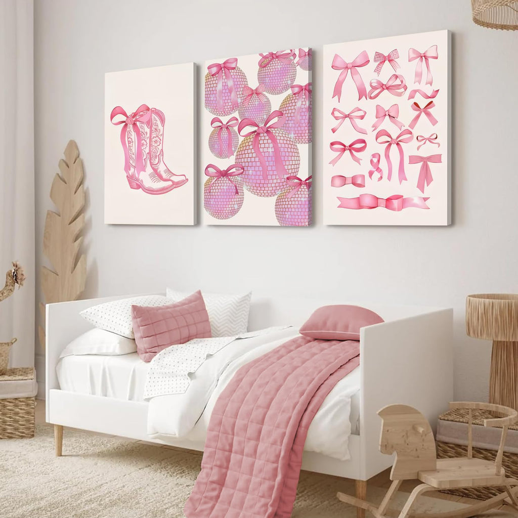 Trendy Blue Wall Art Set of 3, Preppy Navy Blue Wall Decor, Coquette Disco Lucky Me 8 Ball Poster Canvas Prints Aesthetic Pictures Room Dorm