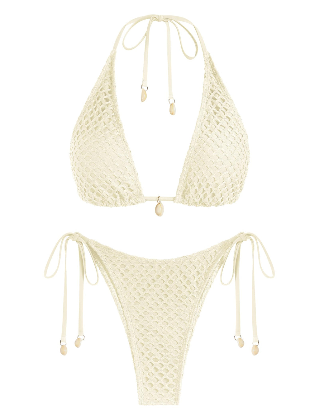 Women's Multiway Triangle Bikini â€?Fishnet Tie-Side Bandeau & Halter Swimsuit Set