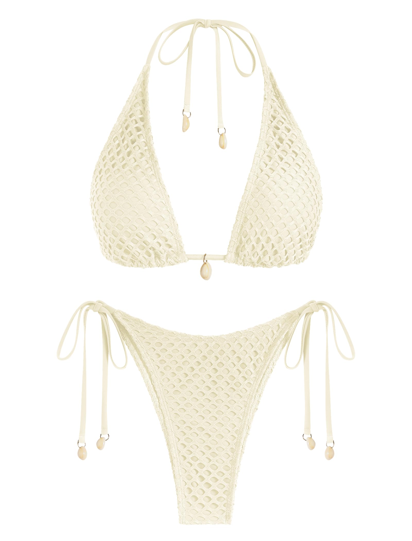 Women's Multiway Triangle Bikini â€?Fishnet Tie-Side Bandeau & Halter Swimsuit Set