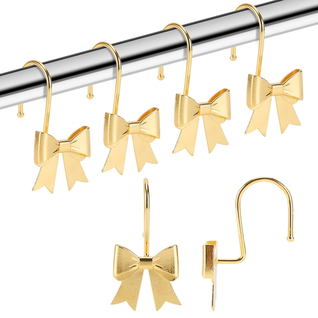 Metal Decorative Rings Bow Shower Curtain Hooks, Rustproof Bow Knot Design for Bathroom 12 Pack