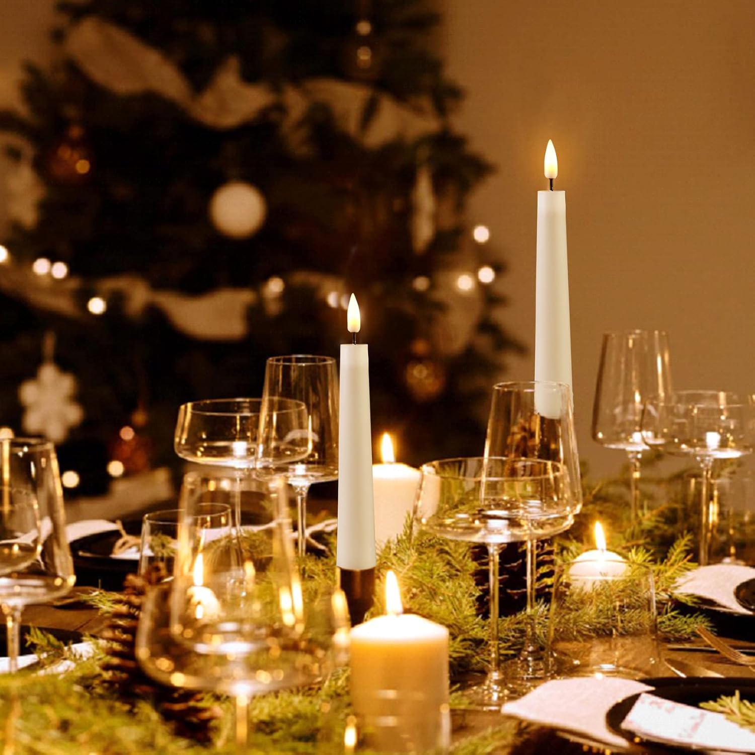 Short Flameless Taper Candles with Remote, Flickering Battery LED Wax Candlesticks Set of 6